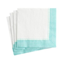 Caspari Linen Border Paper Cocktail Napkins in Robin's Egg Blue - Two Packs of 20