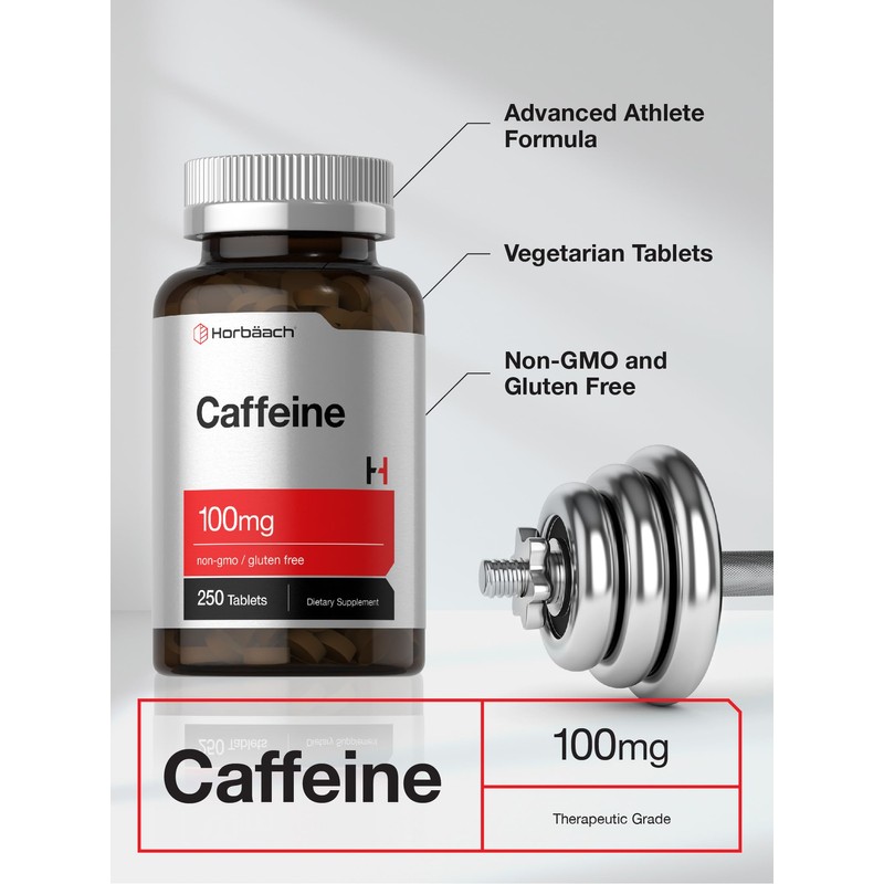 Horbäach Caffeine Pills 100mg | 250 Tablets | Vegetarian Formula