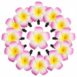 12PCS Diameter 2.36inch Hawaiian Hawaii Plumeria Foam Flower Alligator Hair Clips Hair Clasp Hair Holder Barrettes Hair Pins For Women Lady Girls (Yellow)