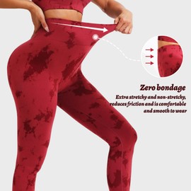 Scrunch Butt Lifting Gym Workout Leggings for Women, High Waisted Seamless Patterned Printed Booty Compression Tummy Control Yoga Leggings Red Size S