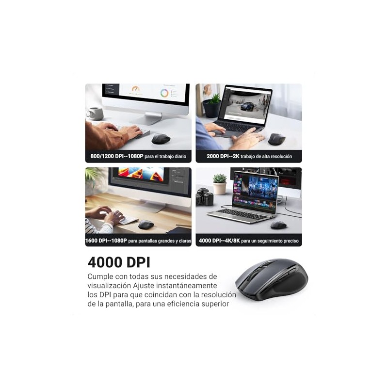 UGREEN Mouse Ergonómico Inalámbrico, 2.4 GHz con Receptor USB