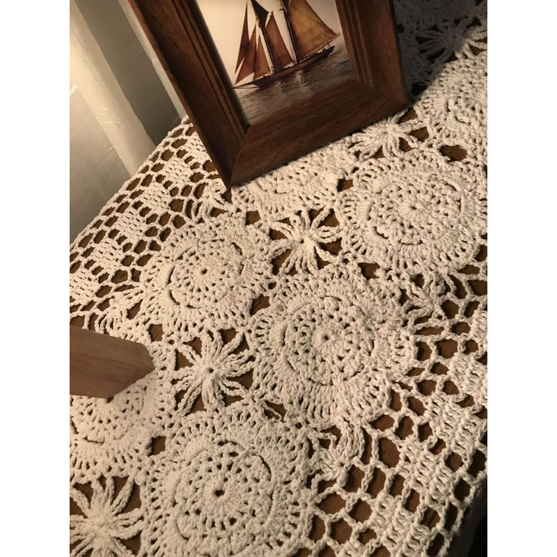 Damanni Rectangular Cotton Handmade Crochet Lace Table Runner Doilies Dresser