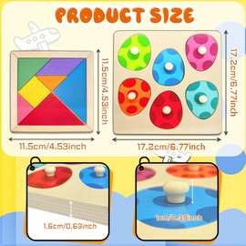 AMFUN Animal Peg Puzzles Wooden Toys, Wooden Dinosaur Puzzle Toys, Farm Animal Peg Puzzles, Montessori Toys for 1 2 3 Year Old Boy Girl Gifts, Birthday Christmas Easter Gifts for Kids