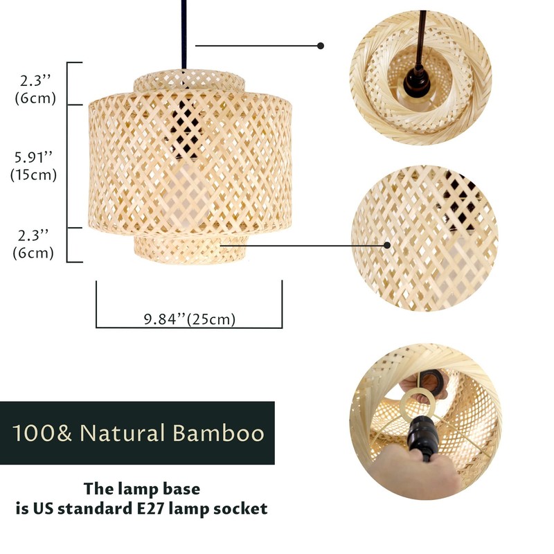Natural Wicker Chandelier Bamboo Lamp Shade for Pendant Light-Light Fixtures
