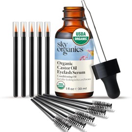Sky Organics Organic Castor Oil Eyelash Serum, Conditioning Oil that Promotes Fuller Looking Lashes & Eye Brows, Suitable for All Skin Types,100% Pure & Cold-Pressed USDA Certified Organic 1 fl. Oz