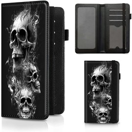 BEOTIWAD Checkbook Cover Skull Pattern Premium Leather Check Book Holder Wallet with RFID Blocking Function for Men and Women