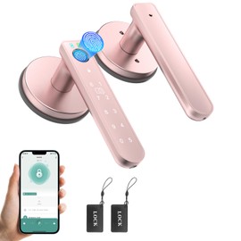 BAFUWEIY Fingerprint Door Lock, 6-in-1 Smart Door Knob with App Control/Fingerprints/IC Cards/Passwords/2 Keys, Fingerprint Door Knob Biometric Door Lock for Bedroom Apartment-Pink
