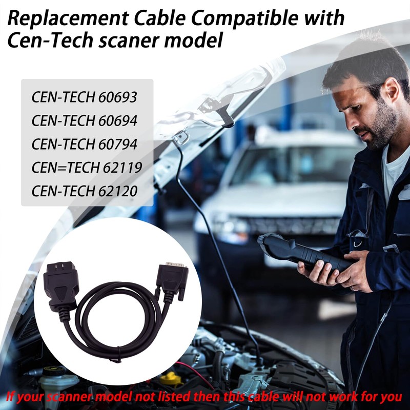 XTPTFABS OBD2 OBDII Cable Fits for Cen Tech Code Reader