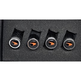 Exotic Carbon Fiber McLaren Orange Swoop Only Carbon Fiber Tire Valve Caps-Brand New !!