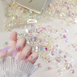 Rhinestone Nail Parts Set of About 120 Pieces Small Aurora Glitter 3D Flat Shape Nail Stones DIY Colorful Ombre Nail Art Decoration