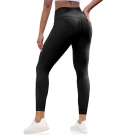 VOOVEEYA Curvy Womens Leggings 25", Tummy Control Yoga Pants with Back Pockets High Waisted Buttery Soft 7/8 Leggings (25 in Solid Black XL)