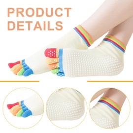 BCHKO 2 Pairs of Women's Non-Slip Yoga Stopper Socks, Funny Toe Socks for Pilates, Dance, Hospital, Fitness, Sports, Adults with Grip Rubber Soles (EU 36-43) (Colourful)