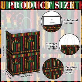 Kosiz 24 Pcs Happy Juneteenth Party Favor Bags Paper Black Freedom Day Goodie Gift Bags African American Independence Day Candy Treat Pouch with Handles for June 19th Birthday Party Decor Supplies