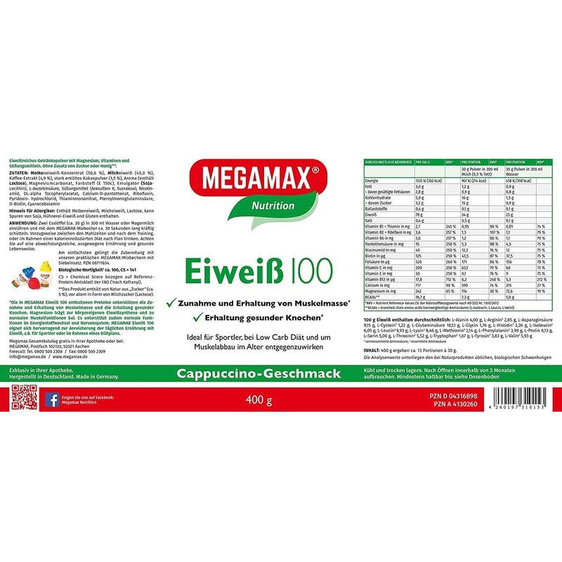 Protein 100 Cappuc Mega Max 400 g Powder PZN: 4316898