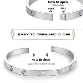 RUIQUAN 18K Gold Plated Love Friendship Bracelet Crystal Bangle Cuff Best Gifts for Mother's Day Valentine's Day Wedding Couples and Birthdays