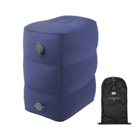 Best Answer Foot Rest Air Cushion, 3 Tiers, Blue, Folding, Foot Pillow, Includes Air Pump Bag, For Airplanes, Cars, Bus, Trains, Travels, Business Trips, Offices