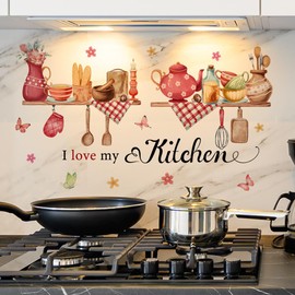 Runtoo I Love My Kitchen Wall Sticker Food Lettering Quotes Saying Wall Decals Kitchen Dining Room Restaurant Wall Decor