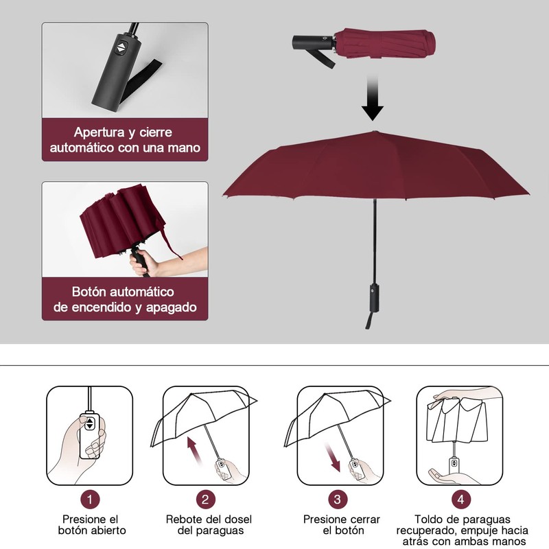 LORISKORS | TERPORT Paraguas Plegable de Automático para Sol, Resistente
