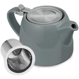 ORNA Ceramic Teapot with Tea Infuser – Small Tea Pot for Loose Leaf Tea – 550ml / 18.6 Oz Porcelain Non-Stove Teapot for 2 Cups with Tea Strainer (Grey)