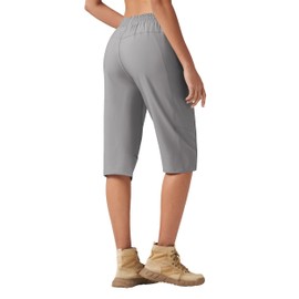 Willit Womens Capri Pants Long Hiking Crago Shorts Below Knee Length Lightweight Quick Dry Water Resistant Pockets Grey L