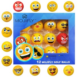 MOJIFLY Golf Balls, Mojifly Novelty, 12 Pack, Funny Kids Golf Balls for Gifts (Yellow/Red Mojifly)