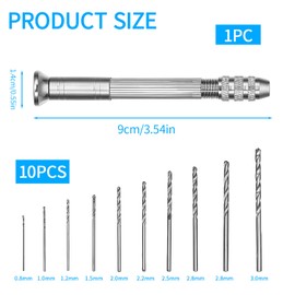 0.8-3 mm Hand Drill for Epoxy Resin, Mini Drill Pin Vise Hand Drill with 10 Pieces Twist Drill, DIY Jewellery, Craft Drilling Tool for Wood, Plastic, Clay and Non-Hard Materials