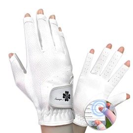 Y-Nut Ladies Golf Gloves with Open Finger for Women - PU+Fiber Material, Breathable Design, Elastic Mesh, Touchscreen & Slip-Resistant Palm, Magic Adjustable Strap, Perfect for Golfing （TYS-026）