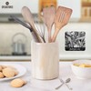 SPESHSTONES Marble Utensil Holder 6.5 Inch White Onyx Wooden Cooking