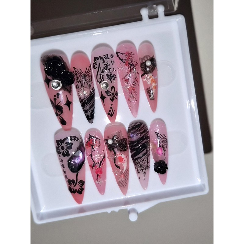 [Handmade Nail Tips] Tea Flower - Plum.ver (Limited Edition) -