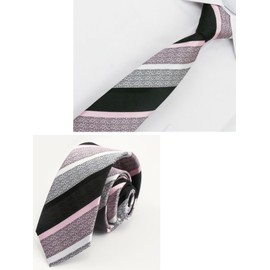 Bubu Ohana Necktie, Large Sword Width: 2.4 inches (6 cm), Narrow Tie, Narrow Tie, Thin, Smart, Slim, black pink