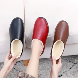 New Winter Women's Fleece-lined Non-slip Indoor/Outdoor Waterproof PU Cotton Easy Slip-on Home Slippers Red - Size 38 5ea