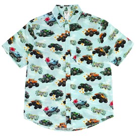 Monster Jam Grave Digger El Toro Loco Megalodon Mens Matching Family Hawaiian Button Down Shirt Cool Green X-Small