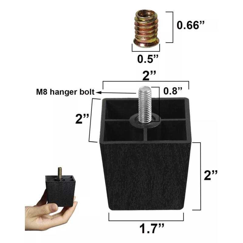 Sopicoz 2 inch Sofa Legs Plastic Feet for Furniture Legs