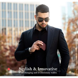 SERMAN BRANDS Money Clip Wallet - Mens Wallets slim Front Pocket RFID Blocking Card Holder Minimalist Mini Bifold (Canyon Red Transformer)