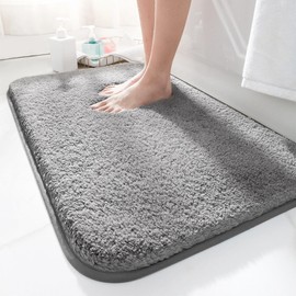 LUOJINYI Bath Mat, 50 x 80 cm, Non-Slip, Soft Water-Absorbent, Shaggy High Pile Microfibre Mat for Bathroom, Machine Washable for Bath, Shower and Bathroom (Dark Grey)