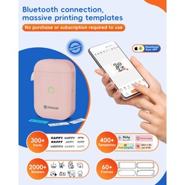 InkWon Label Maker Machine with Tape, D11s Bluetooth Label Maker Waterproof Labels, Portable Mini Label Printer with Various Templates for Home Office School, Pink