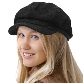 Ruphedy Damen Mütze mit 8 Paneelen, 8 Stoffbahnen, Vintage-Stil, für Newsboy, Schwarz , M