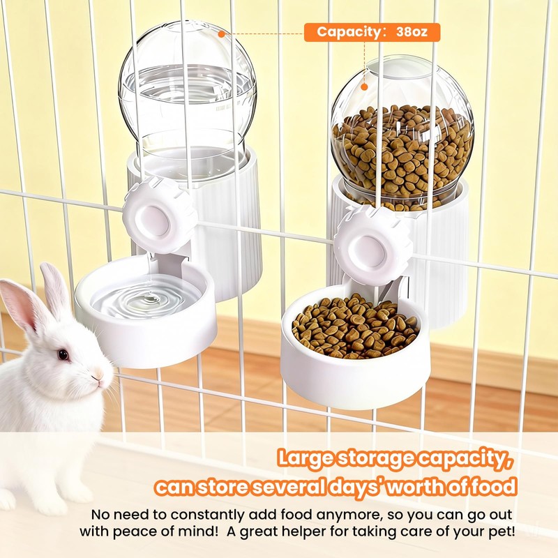 38oz Hanging Automatic Food Water Dispenser, Large Capacity Gravity Rabbit