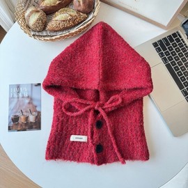 International Fashion Balaclava Hat with Circle & Flower Clip - Warm & Free Size for Winter (lf1542) Apricot 4ea