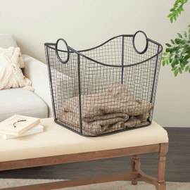 Deco 79 Metal Decorative and Functional Storage Basket Deep Basket Organizer with Round Handles, Basket for Storage 20" x 18" x 20", Black