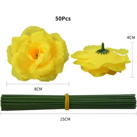 DH EYB 50 Pack Yellow Roses Artificial Flowers Bulk,Fake Rose 3 Inches and 6 Inches Stem，Used for Wedding Decoration DIY Handmade Flowers Silk