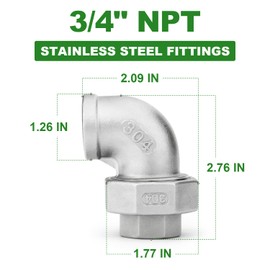 TAISHER 1PCS 304 Stainless Steel 90 Degree Elbow Union，3/4" NPT Female x 3/4" NPT Female Cast Pipe Fitting