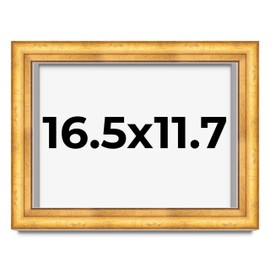 A3 16.5x11.7 Shadow Box Gold Leaf Beveled Display Frame | Solid Wood | 1.75 Inch Deep | 1.75 Inch Moulding Width | Includes Shatter Resistant Acrylic Plexiglass, White Backing and Hanging Hardware