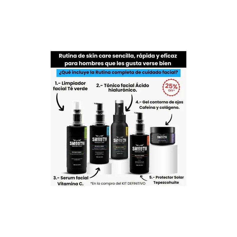 Kit Facial Smooth Skin Care Para Hombre Piel Mixta A
