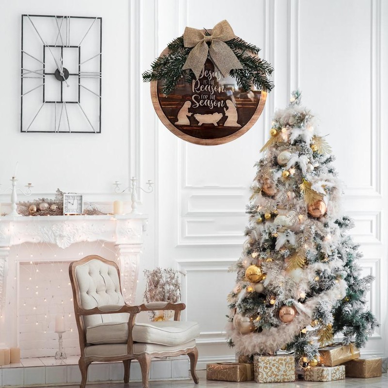 Nativity Scene Christmas Wreath for Front Door Outdoor Indoor Wall