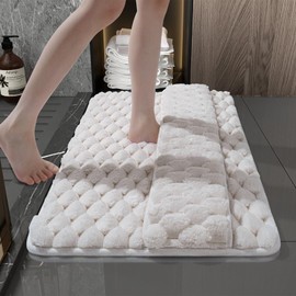 Yewaii Bathroom Rug Mat Upgrade Style with Extra Pad Soft and Absorbent Bathroom Mat Non Slip Plush Fluffy Bath Rugs for Bathroom Shower Floor/Sink (Medium)