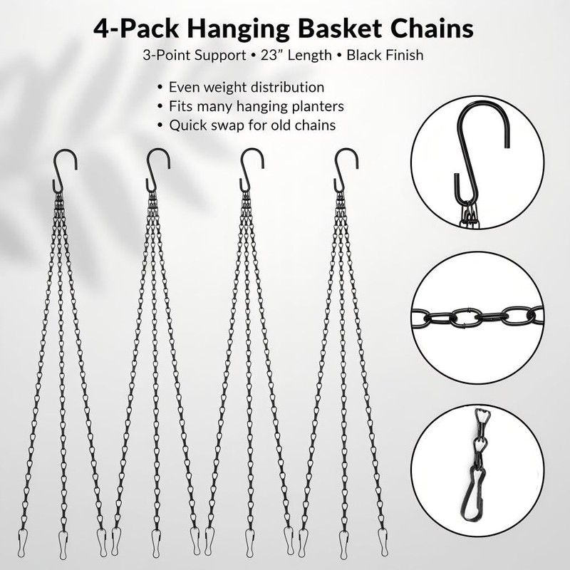 Dcoteh 4 Pack, 3 Point 23 Inch Black Hanging Baskets