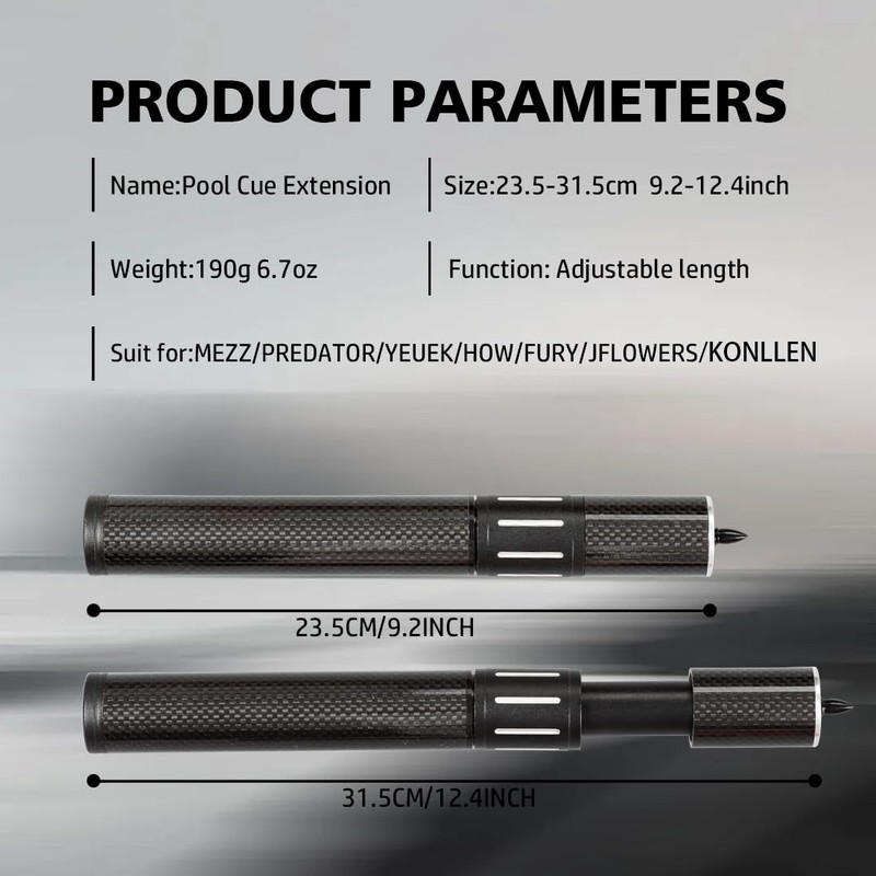 YEUEK Pool Cue Extender, Billiards Stick Extension with 3 Bumpers,
