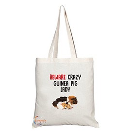 Coralgraph Inc TB263 Beware Crazy Guinea Pig Lady Novelty Present Gift Printed Eco-Friendly Stylish Long Handled Tote Shoulder Bag
