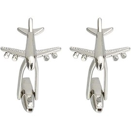Skybelt Jumbo Jet 747 Silver Airplane Cufflinks, Aluminium, No Gemstone